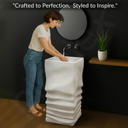 Plantex Pedestal Wash Basin/Acrylic Resin & Quartz Free Standing Wash Basin/Square Basin for Bathroom/Home/Office - (10040, Beige)