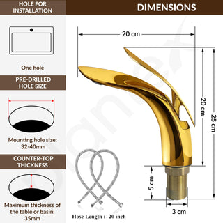 Plantex Pure Brass Pillar Tap for Wash Basin/Single Lever Hot & Cold Basin Mixer Tap/washbasin tap Faucet-(Gold)