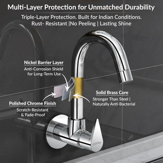 Plantex Kitchen Taps for Home Sink with Water Saving Nozzle/Kitchen Tap/High Arc 360° Swivel Spout for Sink Tap with Brass Wall Flange -(Pac-1810-Chrome)