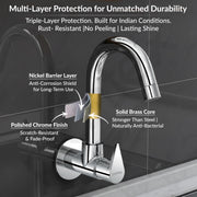 Plantex Kitchen Taps for Home Sink with Water Saving Nozzle/Kitchen Tap/High Arc 360° Swivel Spout for Sink Tap with Brass Wall Flange -(Pac-1810-Chrome)