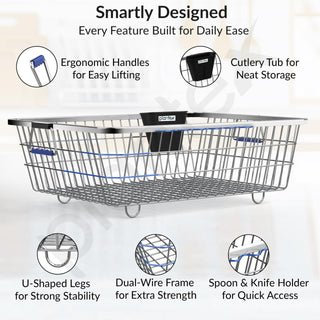 Plantex Heavy-Duty Stainless-Steel Dish Drainer Basket for Kitchen Utensils/Dish Drying Rack/Plate Stand/Bartan Basket (Large Size-64x47x20cm)