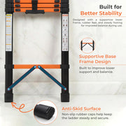 Plantex 3.9m (12.79 ft.) Telescopic Ladder/Carbon Steel 10-Steps Portable & Compact Ladder/Foldable Multipurpose Collapsible Ladder for Home & Outdoor Use - (Orange)