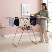 Plantex Cloth Stand for Home/Stainless Steel Foldable Colth Stand/Single Layer Cloth Drying Rack for Balcony - Pack of 1 (Bloom, Chrome)