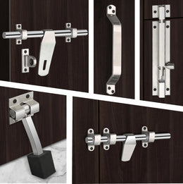 Plantex Stainless Steel Door Kit for Single Door/Door Hardware/Door Accessories (10 inch Al-Drop,8 inch Latch, 8 inch 2 Handles,7 inch Tower Bolt and 4 inch Door Stopper) - (DK-07-Combi)