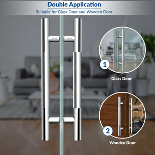 Plantex Manual Handle for Glass Door/Stainless Steel Main Door Handle/12 Inch Pull-Push Lock Handle Set of 1 (2 Piece, Chrome)