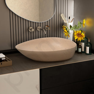Plantex Table Top Wash Basin for Bathroom/Oval Countertop Vessel Sink Basin for Home/Office/Designer Ceramic Basin (Peach,22 x 15.5 x 5 Inch)