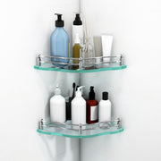 Plantex Wall Mounted Corner Glass Shelf for Bathroom/Corner Shelf for Kitchen/Transparent Glass Shelf, Flower Shape (9x9 Inches - Pack of 2)