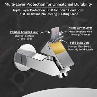 Plantex Pure Brass PRI-302 Bib Cock Tap for Bathroom with Water Saving Aerator/Basin Tap for Bathroom with Brass Wall Flange and Teflon Tape- 7 Year Warranty (Long Body-Chrome)