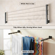 Plantex GI Steel Foldable Wall Mount Cloth Drying Stand with 30 Ft Rope/Wall Hanging Clothes Dryer Rack for Indoor & Outdoor Use/Space-Saving Design for Laundry or Utility Room – Grey