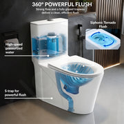 Plantex Platinum Ceramic Rimless Western Commode/ One Piece Floor Mounted Commode/ Siphonic Vaccum Flush Toilet with Soft Close Toilet Seat Cover - S Trap Outlet ( White )
