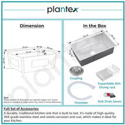 Plantex Guaranteed 304 Grade Stainless Steel Kitchen Sink/Sink For Kitchen with 7 Years of Warranty by Plantex/Single Bowl Sink with All Fittings & Drain Rack Included (Silver Matt - 30x18 Inches)