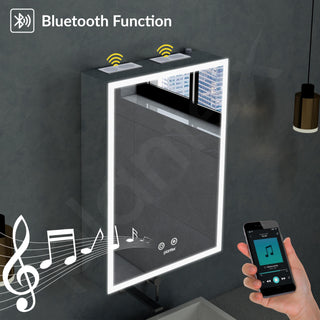 Plantex 304 Stainless Steel Bathroom Mirror Cabinet/Mirror Cabinet for Wash Basin/Bathroom Organiser with Mirror (16x24 Inch|LED, Defogger & Bluetooth|Chrome)