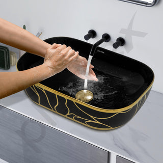 Plantex Ceramic Designer Washbasin for Bathroom/Countertop Basin/Rectangle Tabletop Wash Basin for Home/Office - (16010, Black & Gold)