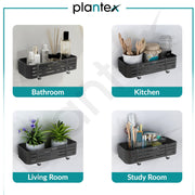Plantex Aluminium Bathroom Shelf for Wall/Self Adhesive Kitchen Stand with Removable Hooks & Magic Stickers/Bathroom Fittings Accessories Set (12x5 inches, Matt Grey) - Pack of 2