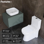 Plantex Platinum Ceramic Rimless Commode with Wash Basin for Bathroom/S Trap Washdown Flush Commode with Toilet Seat Cover/Tabletop Basin - White (Combo)