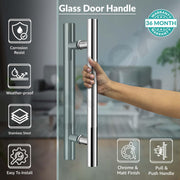 Plantex Manual Handle for Glass Door/Stainless Steel Main Door Handle/12 Inch Pull-Push Lock Handle Set of 1 (2 Piece, Chrome)