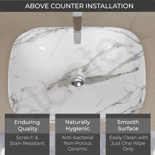 Plantex Ceramic Marble Tabletop Wash Basin/Bathroom Basin Sink/Countertop Basin/Washbasin for Bathroom (Marble Basin with Grey Veins - 18 x 13 x 5.5 Inch)
