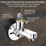 Plantex Short Body Bib Cock/Wall Mount Tap for Wash Basin with Teflon Tape & Wall Flange - Pack of 1 (Flip, Chrome)