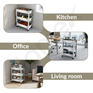 Plantex Stainless Steel 3-Tier Vegetable Storage Basket for Kitchen/Onion Garlic Stand-Trolley (Square Profile-Silver)