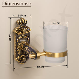 Plantex Antique Aluminium Tumbler Holder/Matt Glass Tooth Brush Stand/Bathroom Accessories (Brass-Antique Finish)