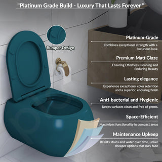 Plantex Imported Wall Hung Commode for Toilet/Ceramic Western Commode/Rimless Washdown Commode with Soft Closing Toilet Seat - P Trap (1064, Matt Blue)