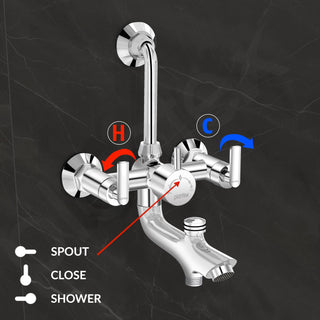Plantex Pure Brass Wall Mixer for Bathroom 3 in 1 with L-Bend Provision for Overhead and Hand Shower/Mixer Tap for Bathroom with Water Saving Nozzle and Brass Wall Flange (Bal-519-Chrome)
