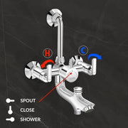 Plantex Pure Brass Wall Mixer for Bathroom 3 in 1 with L-Bend Provision for Overhead and Hand Shower/Mixer Tap for Bathroom with Water Saving Nozzle and Brass Wall Flange (Bal-519-Chrome)