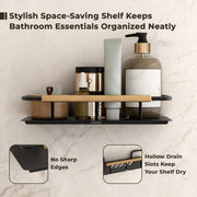 Plantex Self Adhesive Bathroom Shelf/Stainless Steel Bathroom Shelf Rack/Wall Shelf for Bathroom/Bathroom Organiser without Drill/Bathroom Accessories Set- Pack of 1 (12x5 inches, Gold & Black)