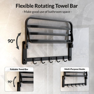 Plantex 304 Grade Stainless Steel Folding Towel Holder in Bathroom/Bathroom Towel Hanger for Wall/Towel Rod/Bathroom Accessories (24 Inch) Black