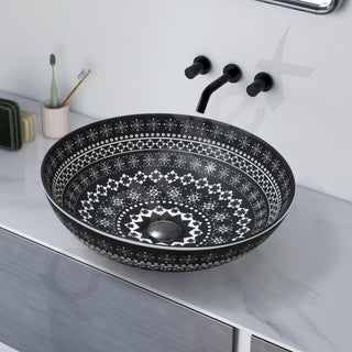 Plantex Ceramic Round Wash Basin for Bathroom/Designer Table Top Washbasin/Countertop Hand Basin for Restaurant/Hotel (15.5x15.5x4.5 Inch - Black & White)