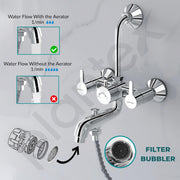 Plantex Pure Brass 3 In 1 Wall Mixer for Bathroom with L-Bend Provision for Overhead and Hand Shower/Mixer Tap for Bathroom with Water Saving Aerator and Brass Wall Flange (ORE-1421)