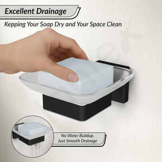 Plantex Stainless Steel Glass Soap Dish for Bathroom/Soap Holder/Soap Case/Soap Stand for Kitchen/Bathroom Accessories - Aqua (Black)