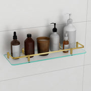 Plantex Premium Frosted Glass Shelf for Bathroom/Kitchen/Living Room with Brass Railings and Brackets - Bathroom Accessories (Brass Antique - 18x6 - Pack of 1)