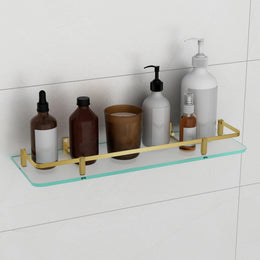 Plantex Premium Frosted Glass Shelf for Bathroom/Kitchen/Living Room with Brass Railings and Brackets - Bathroom Accessories (Brass Antique - 18x6 - Pack of 1)