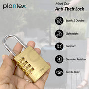 Plantex 4-Digit Code Combination Brass Lock/Number Lock/Portable Luggage Locks for Briefcase/Laptop Bags - Pack of 1 (Medium, Brass Antique)