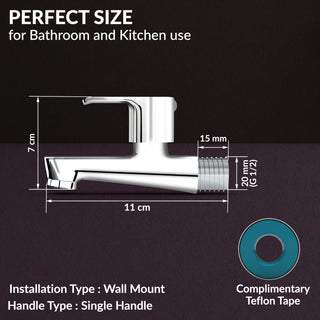 Plantex Water Tap for Bathroom with Water-Saving Tap/Wall Mount Bib Tap with Wall Flange and Teflon Tape/Basin Tap for Home (CRM-1281-Mirror Chrome Finish)