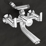 Plantex Bal-517 Pure Brass Telephonic Wall Mixer with Crutch Arranging of Hot & Cold Water with Water Saving Nozzle for Bathroom and Brass Wall Flange -7 Year Warranty -(Chrome)