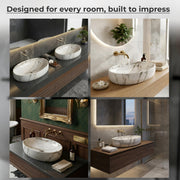 Plantex Basin for Bathroom/Ceramic Table Top Wash Basin/Over Counter Washbasin for Restaurant/Hotel (CRETA-NS-203-Marble Finis, 23 x 15 x 5.5 Inch)