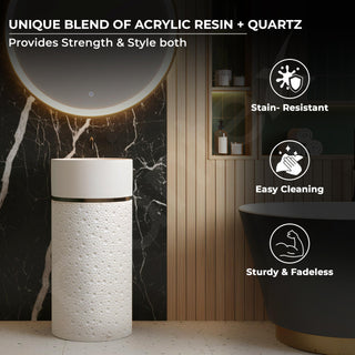 Plantex Ceramic Pedestal Basin for Bathroom/One Piece Pedestal Free Standing Round Wash Basin for living Room/Hotel (Beige)