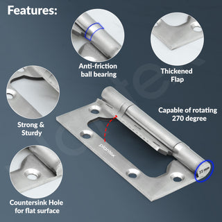 Plantex Stainless Steel Butterfly Hinges for Door/Non-Mortise Hinges/4 Inch x 14 Gauge Hinge/2.5 mm Hinge for Home/Office/Hotel - Pack of 3 (Chrome)
