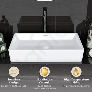 Plantex Platinum Tabletop Wash Basin for bathroom/Countertop Ceramic Washbasin/10 Years Glaze Warranty by Plantex (White, 23.5 x 13.5 x 4.5 Inch)