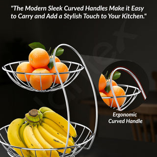 Plantex 2-Tier Fruit bowl for Dining Table/Stainless Steel Fruit Storage Basket For Dining Table/Vegetable Stand for Kitchen(Chrome Finish)