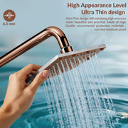 Plantex Stainless Steel Overhead Shower 6 x 6 inch with Water-Saving Technology/High pressure Rain Shower Head without Arm/Bathroom Shower -(Sandwich-PVD Rose Gold)