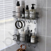 Plantex Bathroom Organizer Without Drill/GI Steel Self Adhesive Bathroom Shelf for Wall with Magic Stickers/Adhesive Shelf for Kitchen with Hooks & Magic Sticker - GI Steel (Pack of 2)