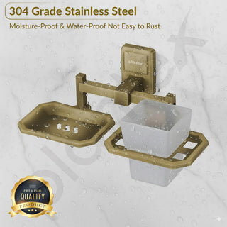 Plantex 304 Garde Stainless Steel 2in1 Soap Holder with Tumbler Holder/Bathroom Accessories - Darcy (Antique)