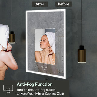 Plantex Luxury Bathroom Cabinet with LED Mirror/304 Grade Stainless Steel Mirror Cabinet/Bathroom Shelf for Wall (19x27 Inch-LED, Defogger & Bluetooth/Chrome)