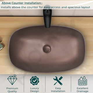 Plantex Ceramic Basin for Bathroom/Table Top Ceramic Wash Basin/Washbasin Sink for Bathroom (Matt Brown - 24 x 15 x 5.5 Inch)