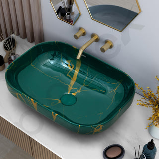 Plantex Tabletop Wash Basin for Bathroom/Designer Countertop Bathroom Sink/Ceramic Rectangle Vessel Sink Basin for Home/Office (20x14x5.5 Inch - Green)