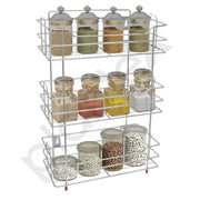 Plantex Stainless Steel Stand for Kitchen Storage Rack/3-Tier Kitchen Stand Organiser/Multipurpose Wall Mount Kitchen Rack (Chrome Finish, Tiered Shelf)
