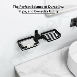 Plantex Aluminum Bathroom Dual Soap Holder with Hook/Soap Stand/Soap Dish/Bathroom Accessories - Black